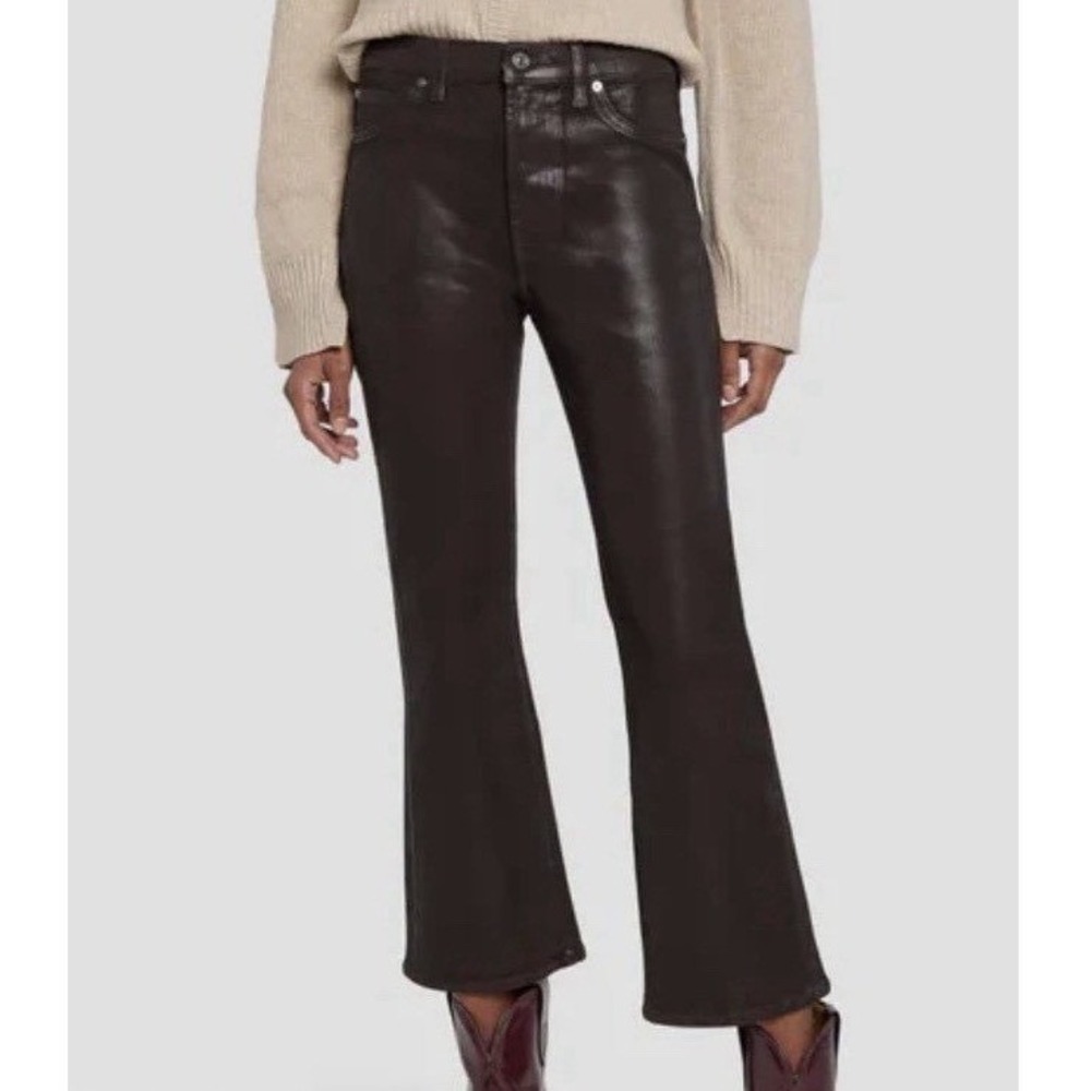 7 For All Mankind High Waist Slim Kick Flare Coated Chocolate Jeans Size 28